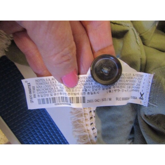 Zara Utility Jacket Tassel Pom Crochet Fringe Boho Coins Green Womens Size M - Picture 9 of 10